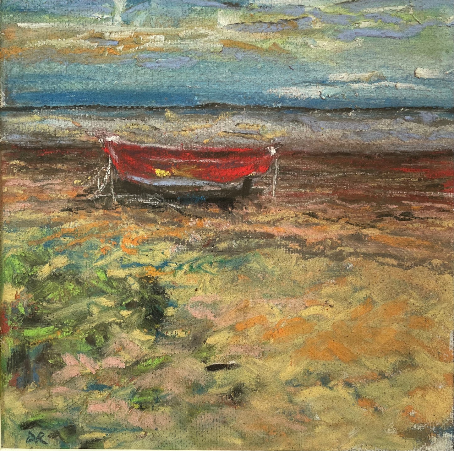 Boat on Dunwich Beach Pastel Drawing (with black frame)