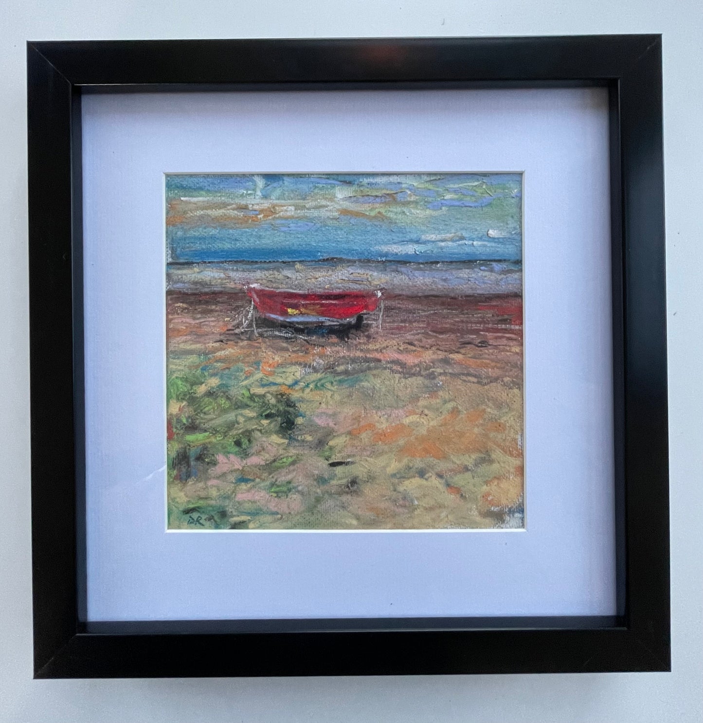 Boat on Dunwich Beach Pastel Drawing (with black frame)