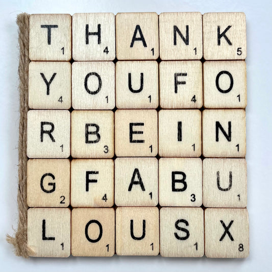 Wooden Scrabble Letters: Greetings Card