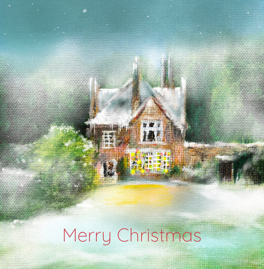 Illustration of a country cottage in winter